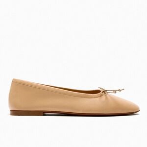 Zara Nude Leather Ballet Flats with Bow NWOT